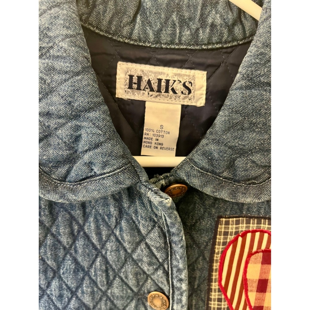 Haiks Quilted Denim Vest Womens Size S Patriotic Star Heart Patchwork - Picture 2 of 6